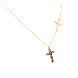 E11543-Kette-doppeltes-Kreuz-Anhanger-und-Zirkonia-585-Gold-seitlich