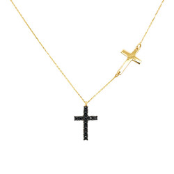 E11543-Kette-doppeltes-Kreuz-Anhanger-und-Zirkonia-585-Gold-frontal